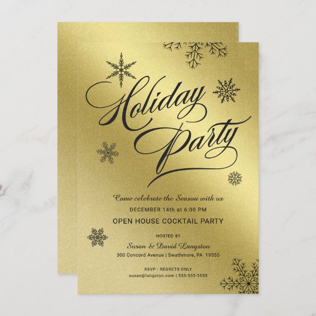 Christmas Holiday Cocktail Party Faux Gold Foil Invitation (Front/Back)