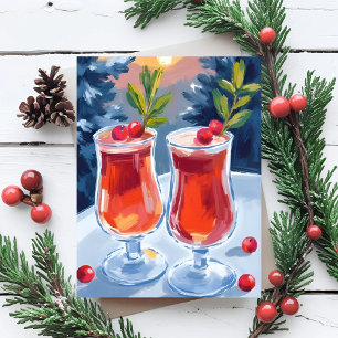 Christmas Holiday Cocktails Watercolor Postcard