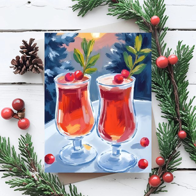 Christmas Holiday Cocktails Watercolor Postcard (Creator Uploaded)