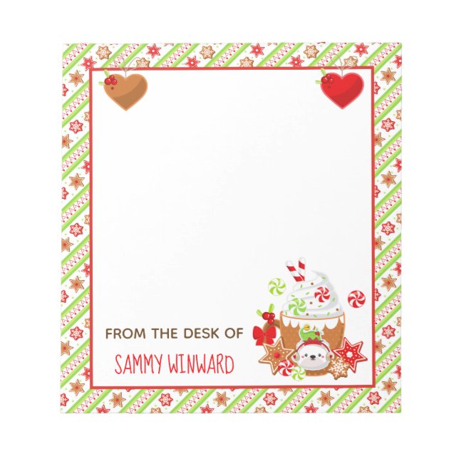 Christmas Holiday Cocoa and Cookies Green Notepad (Front)
