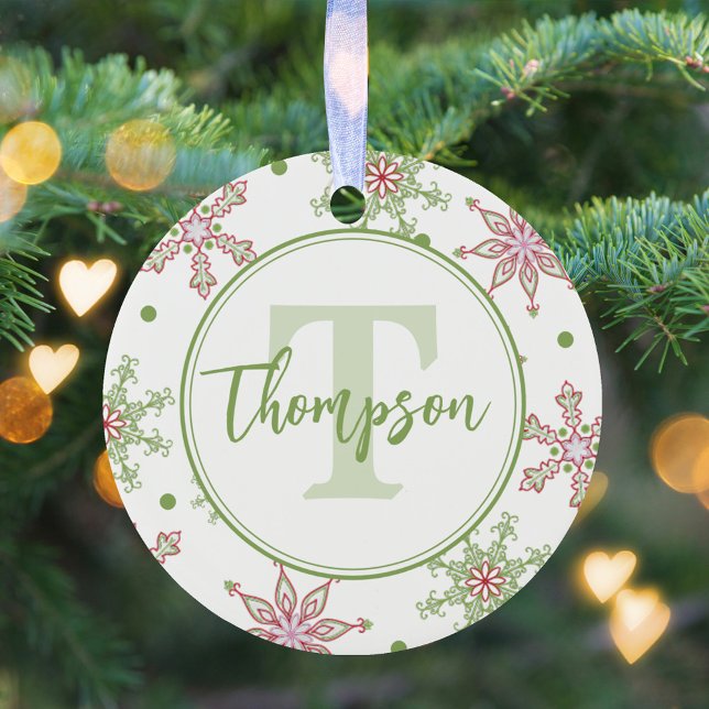 Christmas Holiday Colourful Snowflake Cute Monogra Ceramic Ornament (Christmas holiday colorful snowflake pattern with simple monogram and calligraphy. )