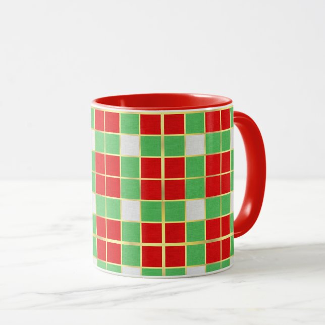 Christmas Holiday Colours Red Green Pattern Coffee Mug (Front Right)