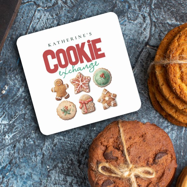 Christmas Holiday Cookie Exchange Party Square Paper Coaster (Creator Uploaded)