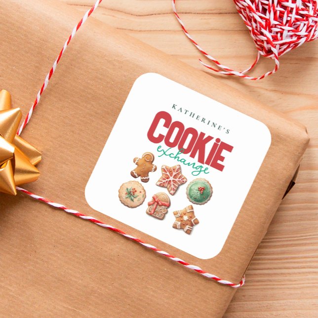Christmas Holiday Cookie Exchange Party Square Sticker (Creator Uploaded)