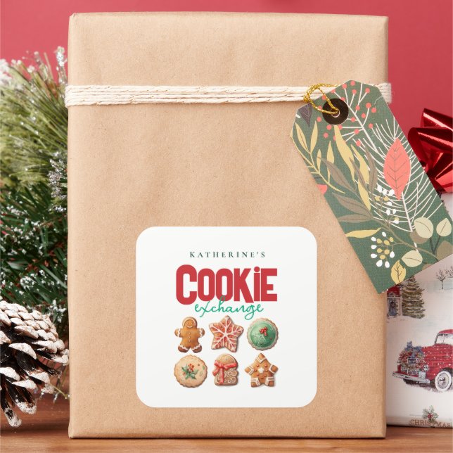 Christmas Holiday Cookie Exchange Party Square Sticker (Holiday)