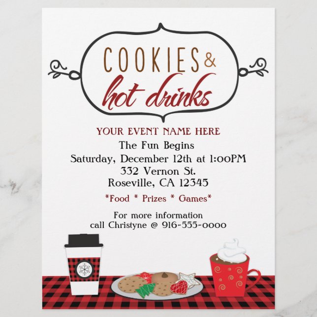 Christmas Holiday Cookies & Hot Drinks Event Flyer (Front)