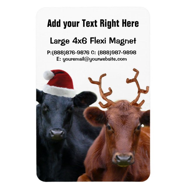 Christmas Holiday Cows in Santa Hat and Antlers Magnet (Vertical)