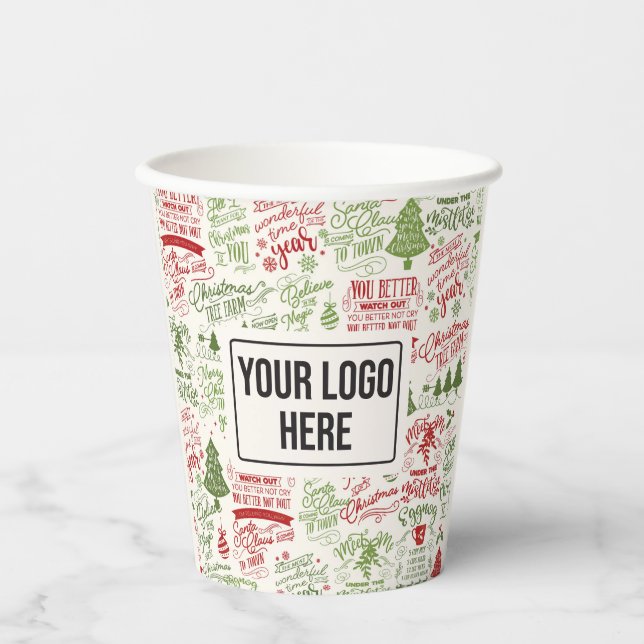 Christmas Holiday Custom Business Logo Paper Cups (Front)