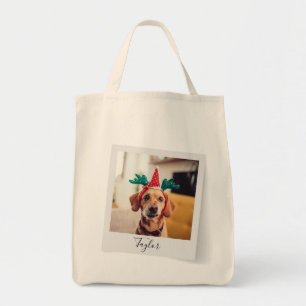 Christmas Holiday Custom Festive Dog Photo Tote Bag