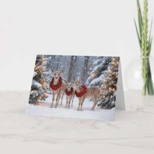 Christmas Holiday Cute Deer Family with Wreaths  Card