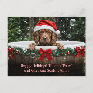 Christmas Holiday Cute Dog Bubble Bath Postcard