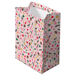Christmas Holiday Cute Doodle Whimsical Pattern Medium Gift Bag