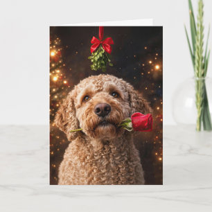 Christmas Holiday Cute Labradoodle Mistletoe Card