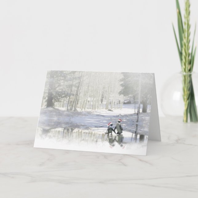 Christmas Holiday Cute Penguins Ice Skating Card (Front)