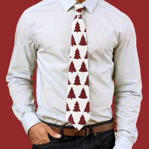 Christmas Holiday Cute Tree Buffalo Plaid Pattern Tie