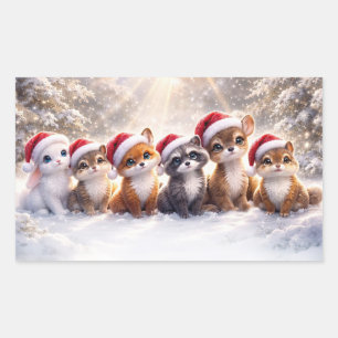 Christmas Holiday Cute Wildlife Santa Hat Rectangular Sticker