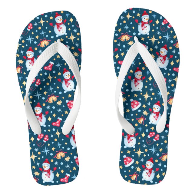 Christmas Holiday Cute Winter Snowman Thongs (Footbed)