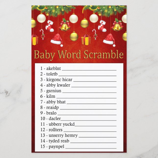 Christmas Holiday Decor Baby word scramble game (Front)