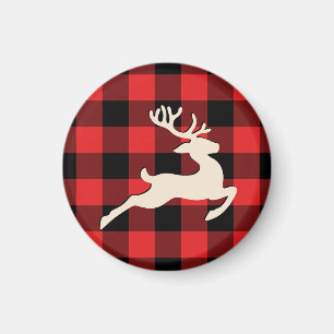 Christmas Holiday Deer Antlers Red Black Gingham Magnet