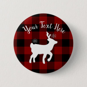 Christmas Holiday Deer on Buffalo Plaid Custom 6 Cm Round Badge