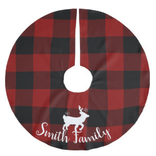 Christmas Holiday Deer on Buffalo Plaid Custom Brushed Polyester Tree Skirt