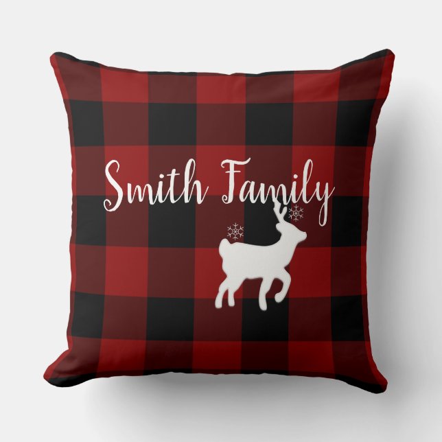 Christmas Holiday Deer on Buffalo Plaid Custom Cushion (Front)