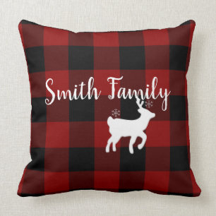 Christmas Holiday Deer on Buffalo Plaid Custom Cushion