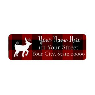 Christmas Holiday Deer on Buffalo Plaid Custom Return Address Label