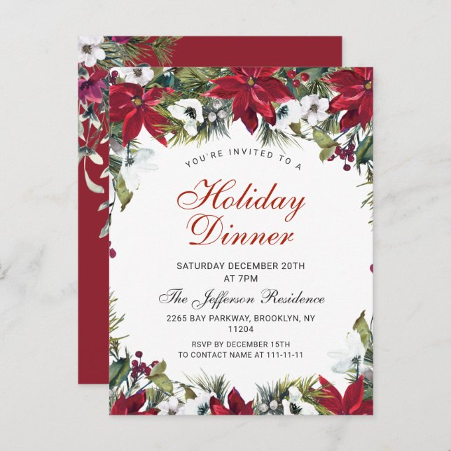 Christmas Holiday Dinner Invitation Card (Front/Back)