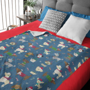 Christmas Holiday Dog Fun Festive Pattern Doggies Fleece Blanket
