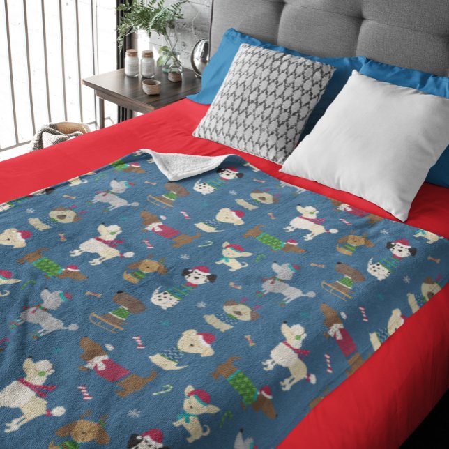 Christmas Holiday Dog Fun Festive Pattern Doggies Fleece Blanket (Creator Uploaded)
