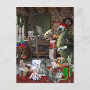 Christmas Holiday Dragon Family  Postcard