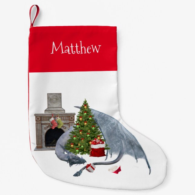 Christmas Holiday Dragon Personalised Small Christmas Stocking (Front)