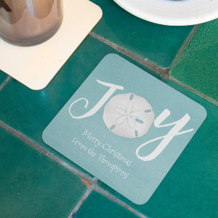 Christmas Holiday Elegant Beach Turquoise Coastal Square Paper Coaster