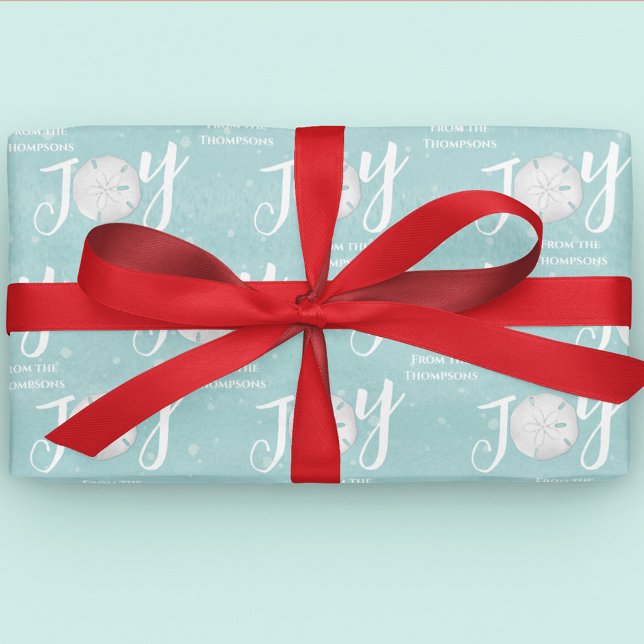 Christmas Holiday Elegant Beach Turquoise Coastal Wrapping Paper (Christmas Holiday Joy typography wrapping paper. )