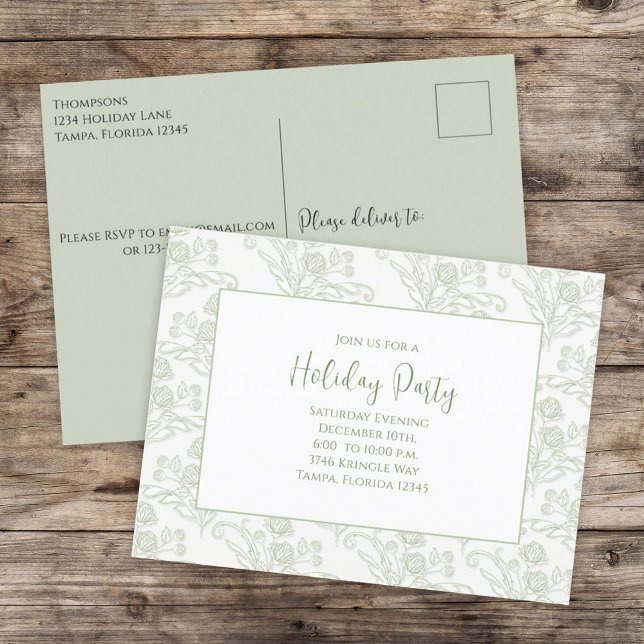 Christmas Holiday Elegant Green Budget Invitation Postcard (Creator Uploaded)