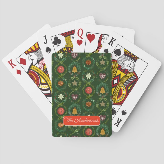 Christmas Holiday elegant Nordic Wreath family Playing Cards (Back)