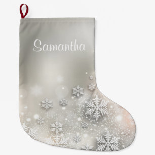 Christmas Holiday Elegant Snowflake Large Christmas Stocking