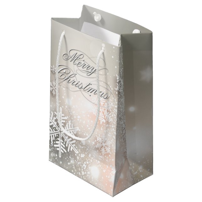 Christmas Holiday Elegant Snowflake Small Gift Bag (Front Angled)