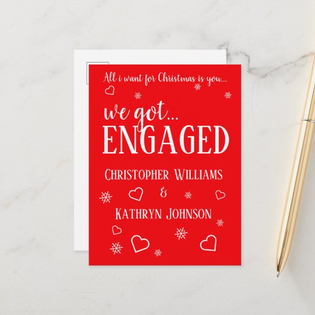Christmas Holiday Engagement Announcement Postcard (Front/Back In Situ)