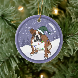 Christmas Holiday English Bulldog Ceramic Ornament