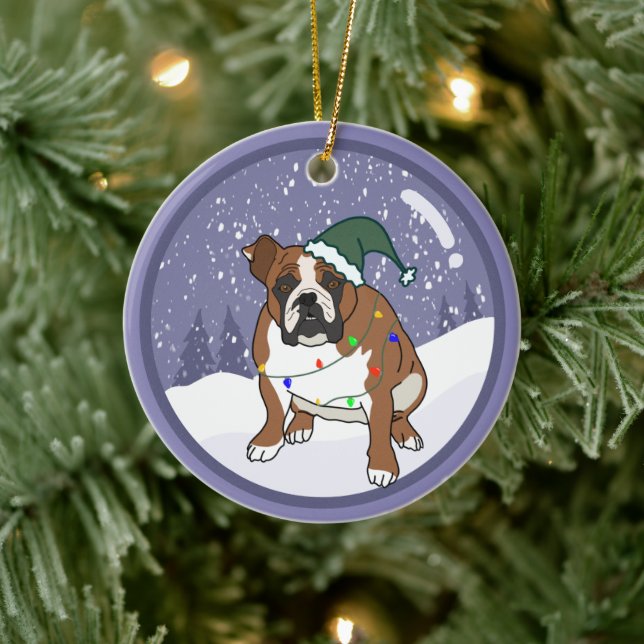 Christmas Holiday English Bulldog  Ceramic Ornament (Tree)