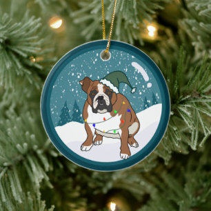 Christmas Holiday English Bulldog Ceramic Ornament