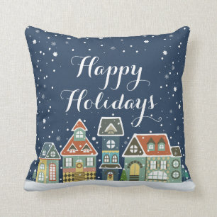 Christmas Holiday Evening Winter Village Bendel Cushion