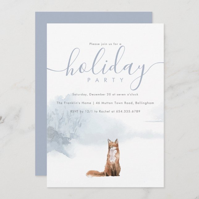 Christmas Holiday Family Party Winter Woodland Fox Invitation (Front/Back)