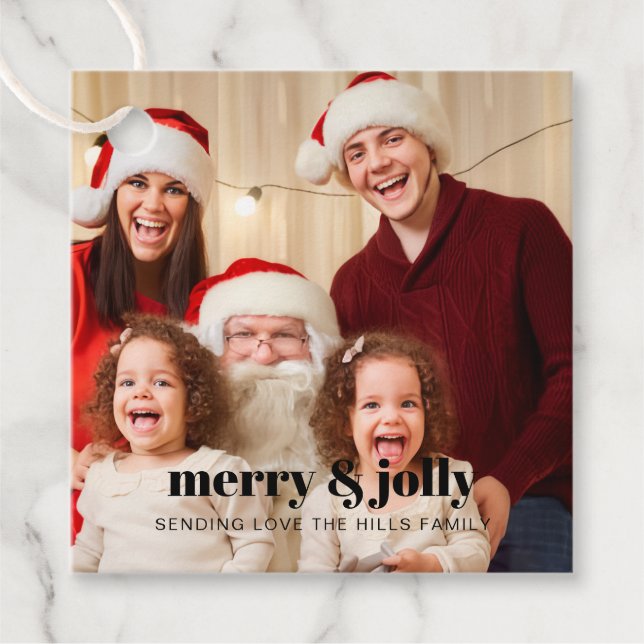Christmas Holiday Family Photo Minimal Tag Design (Front)