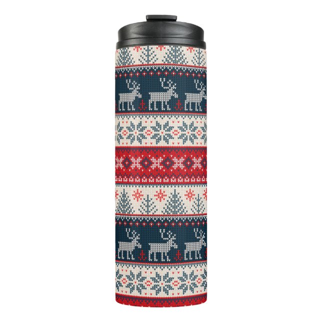 Christmas Holiday Faux Knit Pattern Nordic Theme Thermal Tumbler (Front)