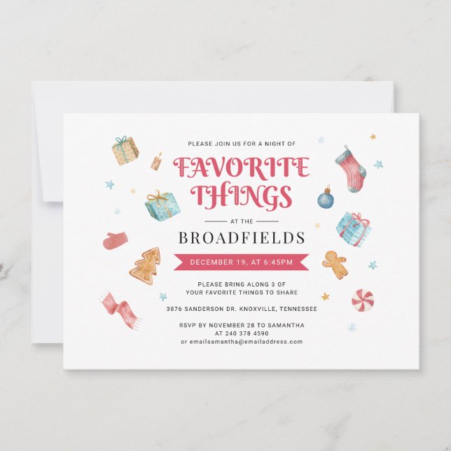 Christmas Holiday Favourite Things Party Invitation (Front)