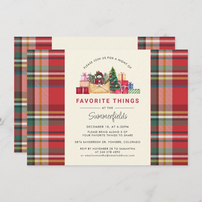 Christmas Holiday Favourite Things Party Plaid Red Invitation (Front/Back)