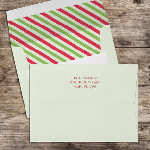 Christmas Holiday Festive Cute Red Green Striped   Envelope